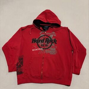 Hard Rock Cafe Zip Up Hoodie XL Red Grunge Y2K Skateboard Embroidery Montreal